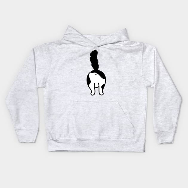 cat butt black and white wth fluffy tail Kids Hoodie by pickledpossums